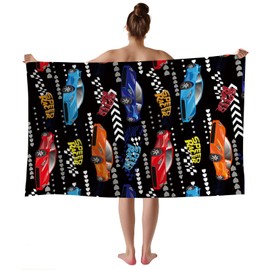 WZOMT Kids Race Car Beach Towel Funny Colorful Sports Car Speed Racer Bath Towel for Boys Toddler, Microfiber Soft Quick Dry Sand Proof Bathroom Pool Swim Travel Towels, Oversized 32" x 52"