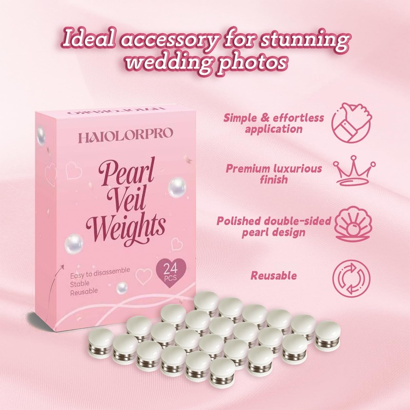 HAIOLORPRO 24 Pairs Veil Weights Magnetic, Double-Sided Pearl Veil Weights