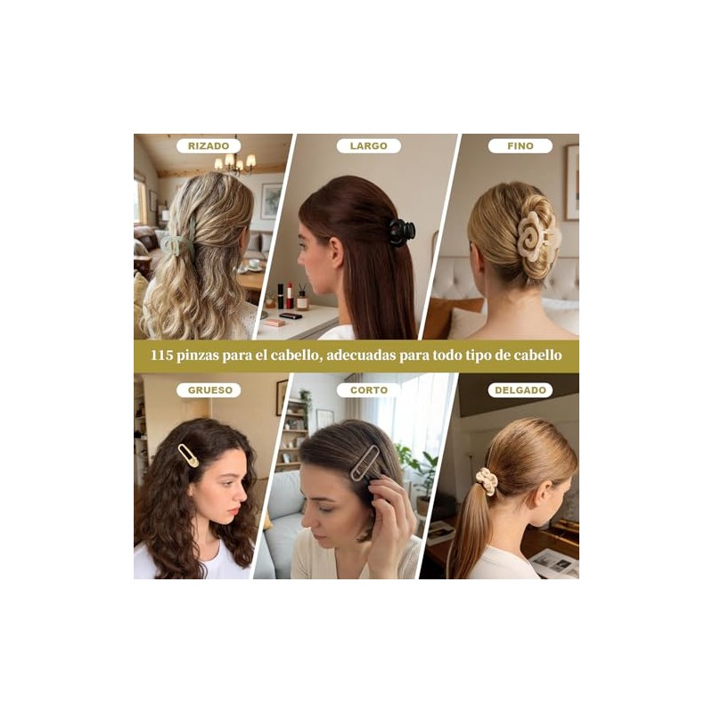 115 Set de Pinzas y Coleteros para Mujer, Pinzas Pasadores,
