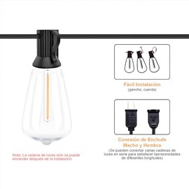 Guirnalda de Luces para Exterior, 30M ST38 LED Vintage Luces Decorativas, 50+2 Bombillas, Impermeable IP44, Serie de Luces Decorativas LED para Decoraciones Navideñas Patio Jardín Terraza Boda