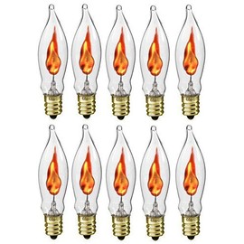 The Dreidel Company Flicker Flame Shaped Light Bulbs, E12 Replacement Bulbs, Dances with a Flickering Orange Glow, 1 Watt, 120 Volt (10-Pack)