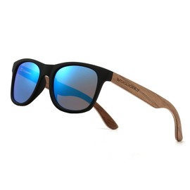 WOODONLY Wooden Retro Polarised Sunglasses - UV400 Protection Square Shades for Men and Women Perfect Gifts, Walnut Blue