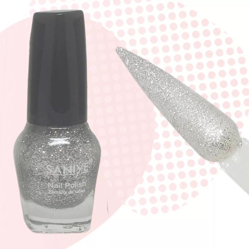 Saniye Barniz Esmalte De Uñas Glitter, Blanco, Brillo, Transparente