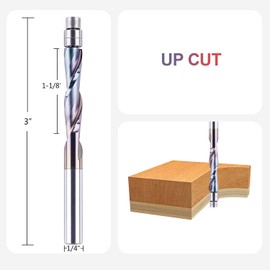 SpeTool Up Cut Spiral Flush Trim Router Bit with TAC Coated Extra Long 1-1/8 Inch Cutting Length Bottom Bearing for Woodwork Template Pattern