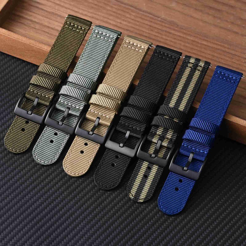 [BISONSTRAP] Nylon Watch Band, Two Piece Military Watch Band, Brushed