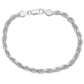 HarlemBling Solid 925 Sterling Silver 5mm Rope Bracelet - Mens Silver Bracelet - 8" 14.5 Grams - Made In Italy