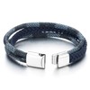 COOLSTEELANDBEYOND Men Women Three-Strand Navy Blue Braided Leather Cotton Rope