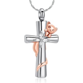 constantlife Cross Urn Necklace for Ashes for Women Men Cat Butterfly Memorial Pendant Cremation Jewelry Keepsake Human Pet Ashes Holder (Rose Gold)