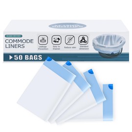 Commode Liners, 50 Bedside Commode Liners Disposable, Leak Proof Commode Bags for Portable Toilet, Bedside Toilet Liners Fit Most Standard Bedside Commode, Bed Pan, Camping Toilet, No Absorbent Pad
