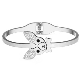 SHIGIE Stainless Steel 18K Gold Silver Plated Rhinestone Cute Tie Chihuahua Dog Bracelets Cuff Bangle Pets Animals Gifts For Women Puppy Lovers (Silver)