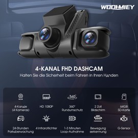 WODHMIEY 4-Channel Dash Cam 1080P 140° Wide Angle Night Vision 2 Inch Display G-Sensor Motion Detection Car Recorder for Vehicle Recording Accident Videos Loop Recording Car DVR Car Security Camera
