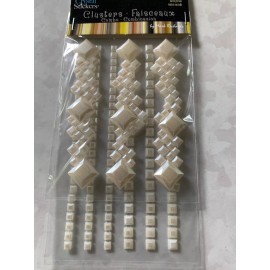 CRYSTAL STICKER 2 SHEETS CLUSTERS WHITE PEARL SQUARE CLUSTERS MULTI-SIZE 9PCS