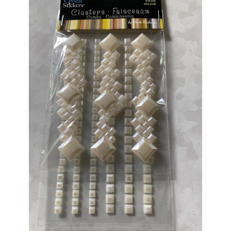 CRYSTAL STICKER 2 SHEETS CLUSTERS WHITE PEARL SQUARE CLUSTERS MULTI-SIZE