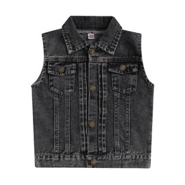 Ledy Champswiin Denim Vest Kids Girl Boy Fashion Coats Turn Dwon Collar Sleeveless Jackets Trendy Outwear (Black, 3-4 Years)