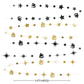 Gold Black 40th Polka Dot Star Garland Streamer Metallic Black Gold 40 Sign Hanging Bunting Banner for Dirty 40 Year Old Women Men Happy Forty Birthday 40th Anniversary Party Decorations Supplies