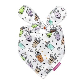 LunaMarie - Luxury Pet Birthday Bandanas -Premium & Silky Poly Fabric | 100% Handmade | Custom Shape Dual Layered (Boba, Large)