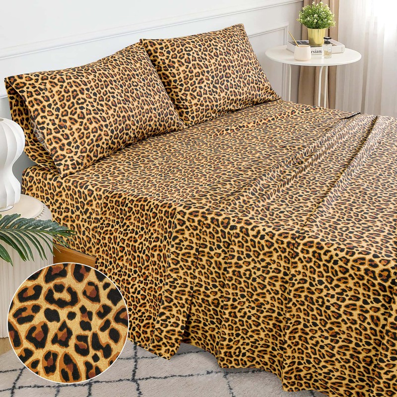 Sleepdown Cotton Bed Sheet Set - Leopard Brown, Full