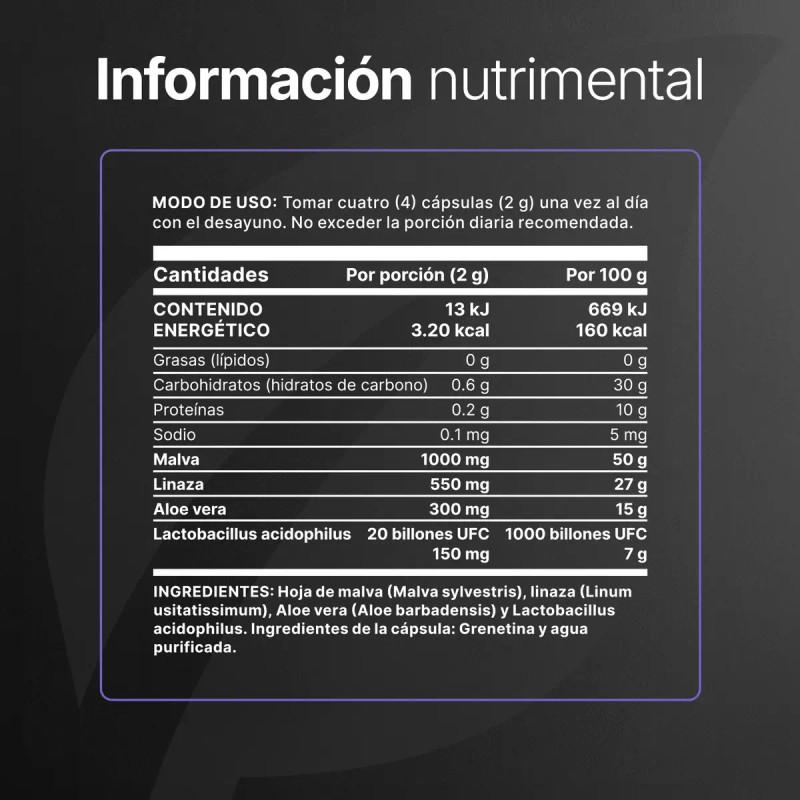 Limpieza Colon 180 Cápsulas Hoja Malva Mezcla Herbal Apoya Regularidad