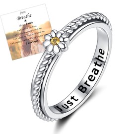 ZOEXUE Daisy Spinner Fidget Ring for Teen: Sterling Silver Just Breathe Flower anti Anxiety Relief Rings Spinner Band Fidget Stress Relieving Ring Boredom ADHD Autism Rings for Women