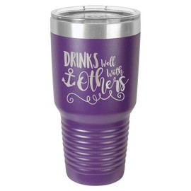 DRINKS WELL WITH OTHERS CRUISE Purple 30 oz Tumbler With Straw and Slide Top Lid | Stainless Steel Travel Mug | Compare To Yeti Rambler