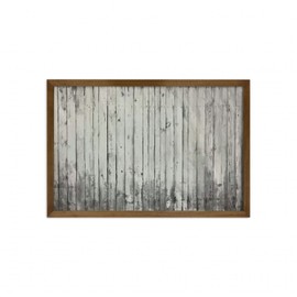Ambesonne Rustic Framed Wall Art, Old Fashioned Garden Fence Planks Retro Grunge Toned Murky Woods Picture, Fabric Decor with Teak Tone Wood Frame Home & Dorm Decor, 35" x 23", Pale Grey Pearl Dust