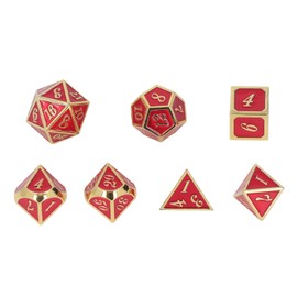 7pcs Metal Table Game Dice Zinc Alloy Portable Unique Funny Rolling Polyhedral Dice Gold Red