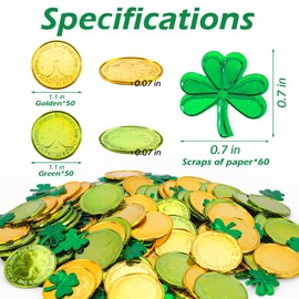 100pcs St Patrick's Day Coins,Shamrock Plastic Coins with Confetti for St Patrick's Day Party Table Home Decoration Supply,Gold and Green
