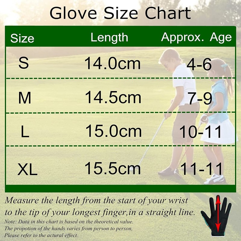 Golf Gloves Kids Left/Right Hand 2 Pack, Breathable Boys Girls