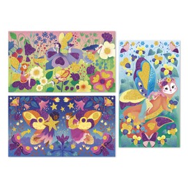 Janod 3 Schede Glitter con 2 Tubi Glitter, Tema Fata, Kit Tempo Libero Creativo per Bambini, da 5 Anni, J09171