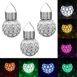 OSALADI 3pcs Solar Power Light Wedding Light Party Lamp Decorative Light Outdoor Hanging Light Hanging Lamp Crystal Ball Light