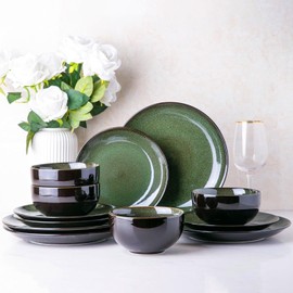 LERATIO Ceramic Dinnerware Sets for 4,Handcraft Stoneware Plates and Bowls Sets,Highly Chip and Crack Resistant | Dishwasher & Microwave & Oven Safe Dishes set,Reactive Glaze Dinnerware- Service for 4