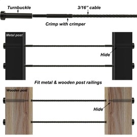 Toukioo Black Cable Railing Hardware Kit, for 3/16 Cable Railing System, for Metal & Wood Post, Stainless Steel Hidden Stud Tensioner 20 Pcs