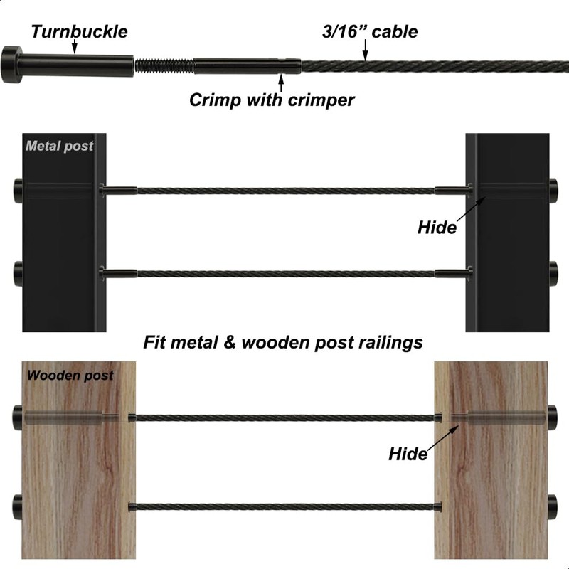 Toukioo Black Cable Railing Hardware Kit, for 3/16 Cable Railing