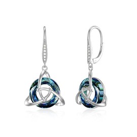 TOUPOP 925 Sterling Silver Drop Earrings for Women Leverback Earrings Irish Gifts Trinity Celtic Knot Dangle Earrings with Crystal Fashion Jewelry for Party/Birthday, Sterling Silver, crystal
