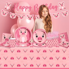 Pig Birthday Decorations-143Pcs Farm Animal Pig Tableware Set Kids Pink Pig Theme Plates and Napkins Set,Pig Birthday Party Supplies for 20 Guests
