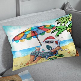 Tlovudori Merry Christmas Throw Pillow Cover Blue Ocean Beach Umbrella Santa Claus Starfish Lumbar Bed Pillow Cover for Home 20x26 Inches Coconut Tree Cushion Pillowcase Sofa Bed Decor