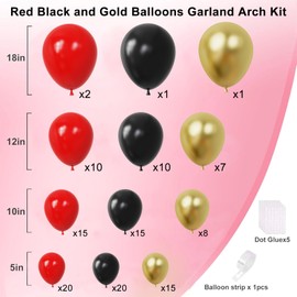 Red Black and Gold Balloons Garland Arch Kit, Black Gold Red Balloons for Casino Theme Party Decorations, New Year, Birthday Party Decoration