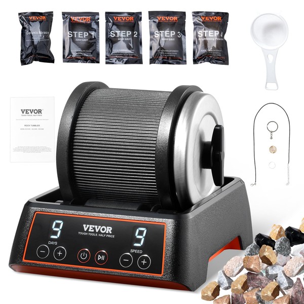 VEVOR Rock Tumbler Kit, 2.5 lbs Rock Polishing Kit, 9