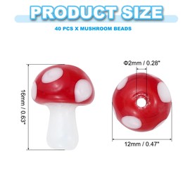 PATIKIL 0.6" x 0.5" Cute Mushroom Beads, 40 Pcs Small Glass Beads Bulk Glass Mushroom for DIY Craft Bracelet Necklace Earring Jewelry Making, Red