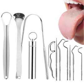 10 Piezas - Kit Limpia Lenguas Acero Inoxidable Pack Palillos Limpieza Dental Dientes Limpios Aceo Bucal Acero Inoxidable Hilo Dental Limpieza Lingual Cuidado de la Boca