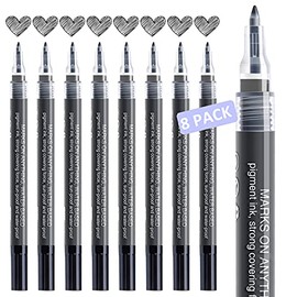 Black Paint Pen Acrylic Marker: 8 Pack 0.7mm black Paint Marker, Paint Markers for Metal, Art, Wood, Black Paper, Plastic, Ceramic, Metallic, Rock Painting, Drawing, Extra Fine Point, Artist & Student