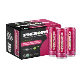 All Phenoms Energy+ Sparkling Organic Prebiotic & Probiotic Drink - Adaptogen Mushroom Blend (350mg Lions Mane), 75mg Green Tea Caffeine, 135mg L-Theanine, Vitamins B - Berry Hibiscus, 12 Pack