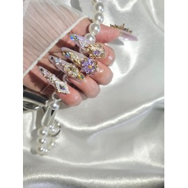 ❣️ High quality handmade nail tips with yellow flowers and purple flowers ✨ - Short Almond / ❣️ 노랑꽃 보라꽃 고퀄리티 수제네일팁 ✨ - 숏아몬드