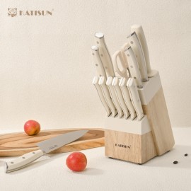 14PCS Chef Steak Santoku Fruit Knives Set Sharp Chef Knife Sets With Natural Wood Knife Holder Shearscolor: White