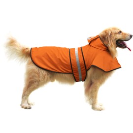 HDE Dog Raincoat Jacket Reflective Adjustable Hooded Pet Poncho Rain Coat with Leash Hole for Small to X-Large Dogs Safety Orange - XL