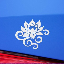 ANGDEST CLUB Decal Stickers of Lotus Flower with Swirls (White) (Set 2) Premium Waterproof Vinyl for Laptop Phone Accessory Helmet Car Window Mug Cup Door Wall Decoration - AYAstic0a8581WH, 4.1x3.8''