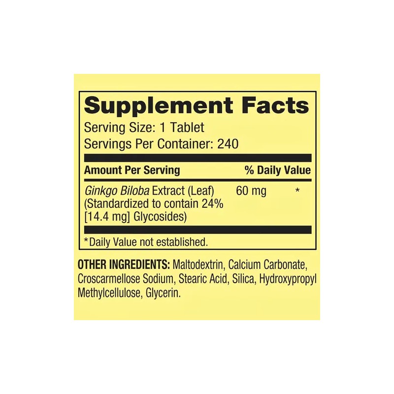 Ginkgo Biloba 60mg 240 Caps Ayuda Memoria Reduce Fatiga Spv