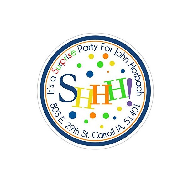 Personalized Customized Birthday Party Favor Stickers - Shh Surprise Party