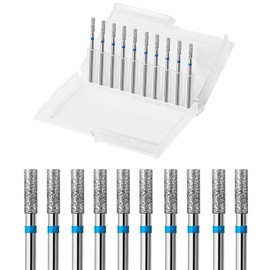10pcs Safety Flat Barrel Cuticle Drill Bits, Carbide Diamond Nail Bits for Dead Skin Removal & Nail Shaping, 3/32'' Two Way Rotate, Professional Manicure Pedicure Salon Tools, Medium-M