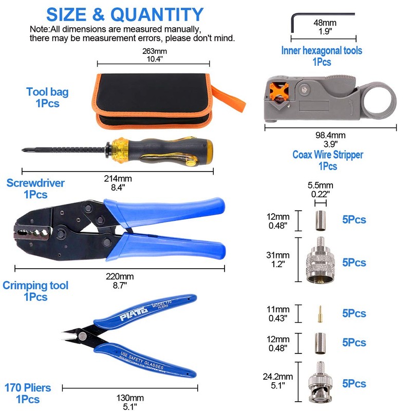 Glarks Coaxial Cable Tool Set, Coax RF Connector Crimping Tool